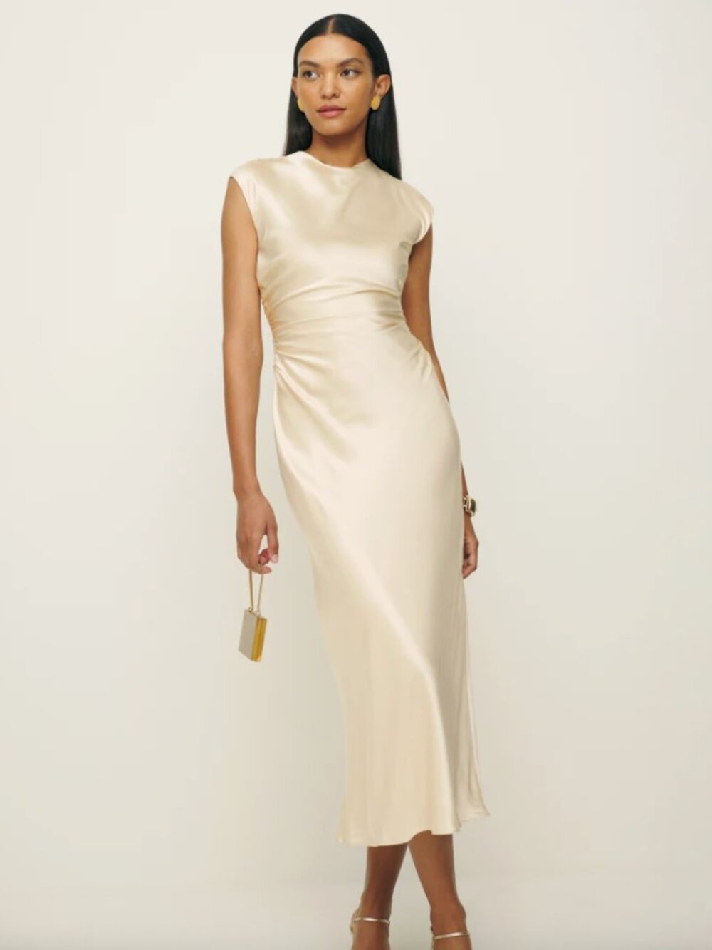 Reformation Veida Silk Maxi Dress in Almond (White)